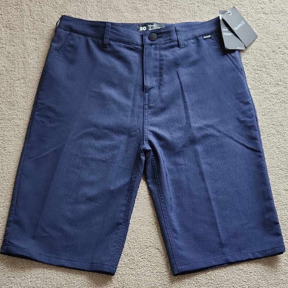 Hurley Midnight Navy Blue Flat Front Nike Dri-fit Shorts Boys NEW